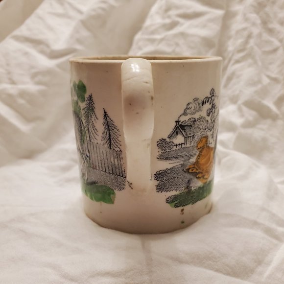 $5 SALE * Antique 1870's China Burro Child Mug Cup Staffordshire Transferware - Picture 2 of 11